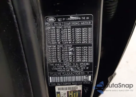 2006 Land Rover Range Rover Hse из США, поврежденный, VIN SALME15466A230819